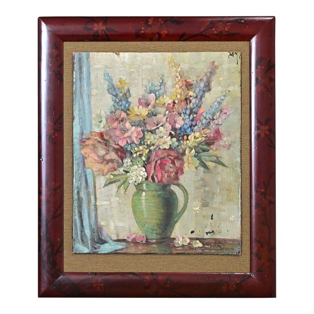 English Vintage Framed Floral Still-Life Painting For Sale