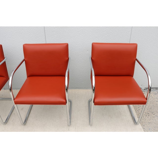 Ludwig Mies Van Der Rohe Brno Tubular Chairs in Orange Vinyl by Gordon, Set of 4 For Sale - Image 12 of 18
