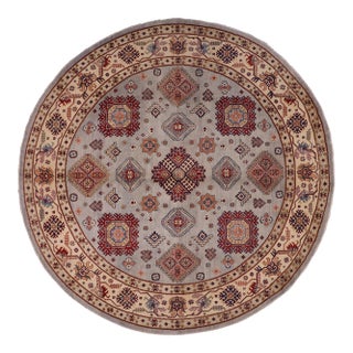 Tribal Kazak Gray/Beige Wool Round Rug- 9'0''x9'0'' For Sale