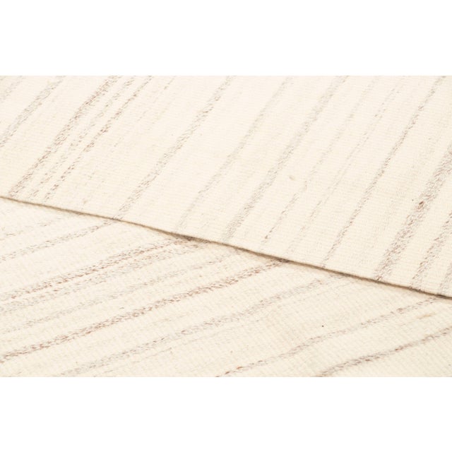 Textile Vintage Panelled Kilim Wool Rug With Stripes in Beige by Rug & Kilim, 1950-1959 For Sale - Image 7 of 9