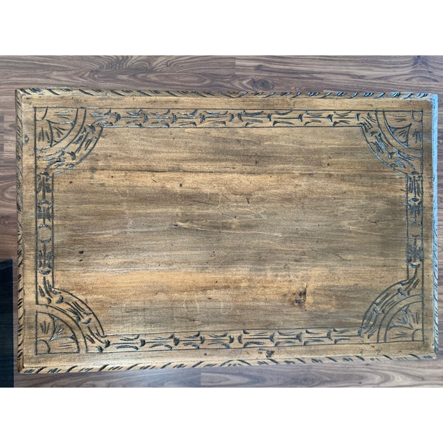 Wood 19th Side Table of Chestnut With Carved Lyre Legs, Spanish, 19th Century For Sale - Image 7 of 13