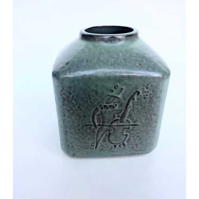 Vintage pair of Danish vases. Designed by Piotr Baro for Knabstrup, from the "Bolero" series. Stoneware with incised...