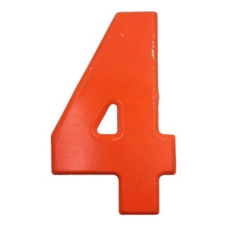 1960s Neon Orange “4” Sign Beveled Number For Sale