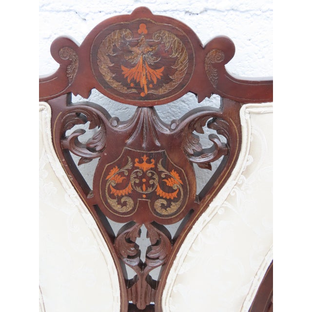 Victorian Late 1880s Carved Inlay Side Chairs a Pair 6643 For Sale - Image 4 of 17