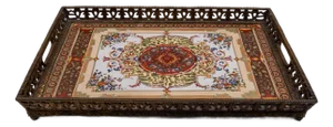 Heavy Castilian Hand Painted Bronze & Porcelain Serving Tray