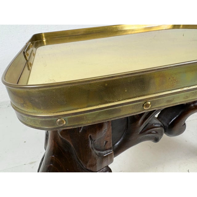 Vintage Hand Carved Pine and Brass Galley Tray Side Table For Sale - Image 9 of 12