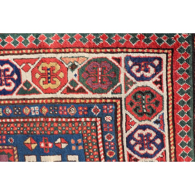 Antique Caucasian Kazak Rug With Geometrics Medallions 4'4" X7'0" For Sale In Atlanta - Image 6 of 14