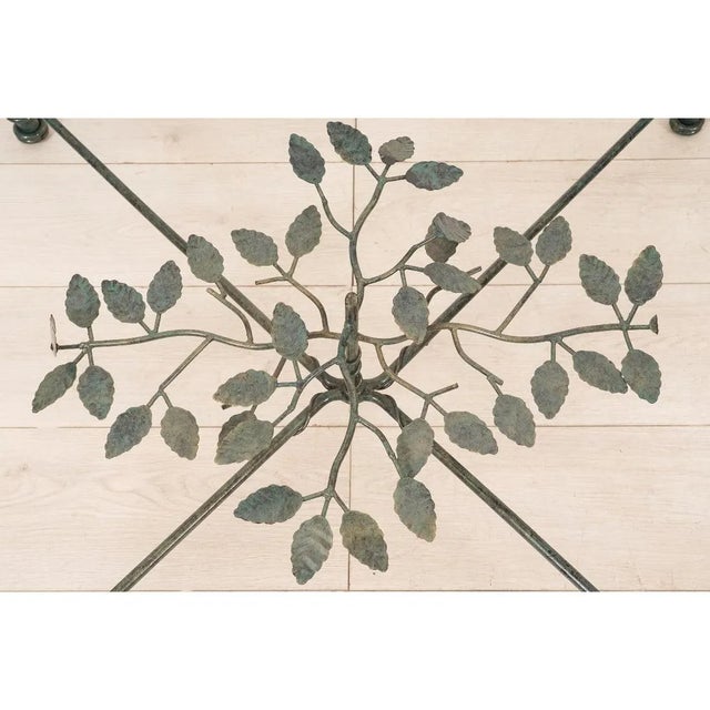Modern Giacometti Style Square Glass Top Iron Coffee Table with Verdigris Green Patina For Sale - Image 3 of 6
