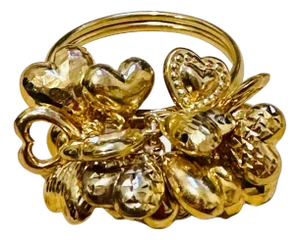 Multiple Heart Charm Floating 14 Karat Yellow Gold 4.1 Gm Ring Size 5.5