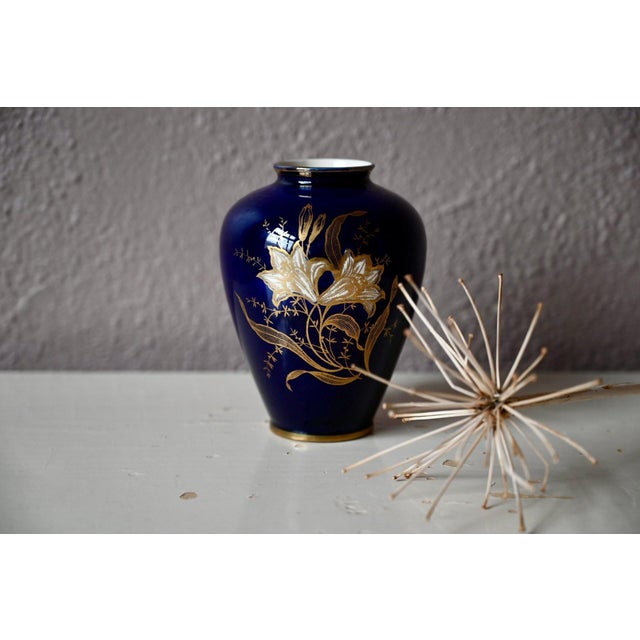 Blue Small Vintage Bohemian Porcelain Vase from Limburg, 1960s For Sale - Image 8 of 9