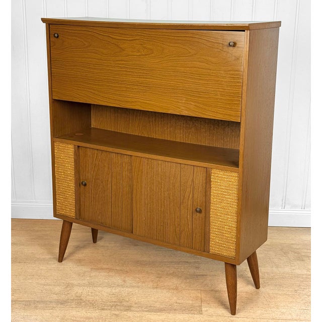 Mid 20th Century Modern Walnut Drop Front Dry Bar Cabinet For Sale - Image 6 of 14