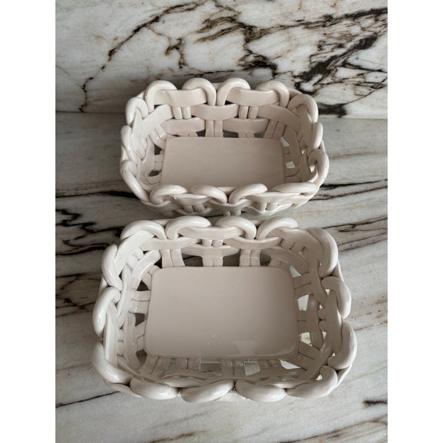 Late 20th Century Italian Handmade Ceramic Baskets, Pair For Sale - Image 5 of 7