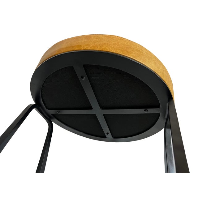 Metal Tufted Nubuck Leather Counter Stool For Sale - Image 7 of 9
