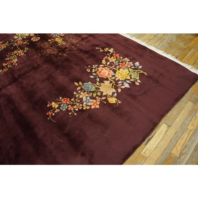 1920s 1920s Red Wine Floral Antique Chinese Art Deco Rug 8'8" X 11'4" Knotted Pile Wool Carpet For Sale - Image 5 of 12