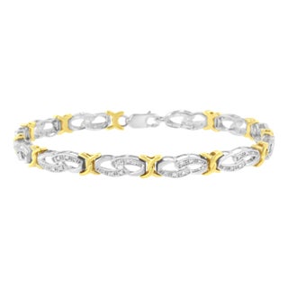 10k Yellow Gold Plated Sterling Silver 1/4 cttw Diamond Infinity and X Link Bracelet (I-J Clarity, I2-I3 Color) - Size 7.25" For Sale
