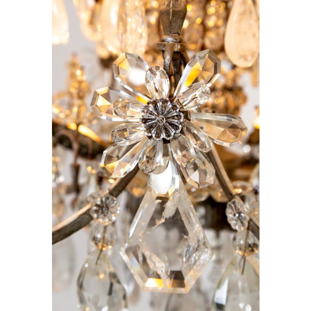Rare Large Maison Bagues Silver Gilt Bronze Rock Crystal Flower Bouquet 20-Light Chandelier For Sale - Image 9 of 13