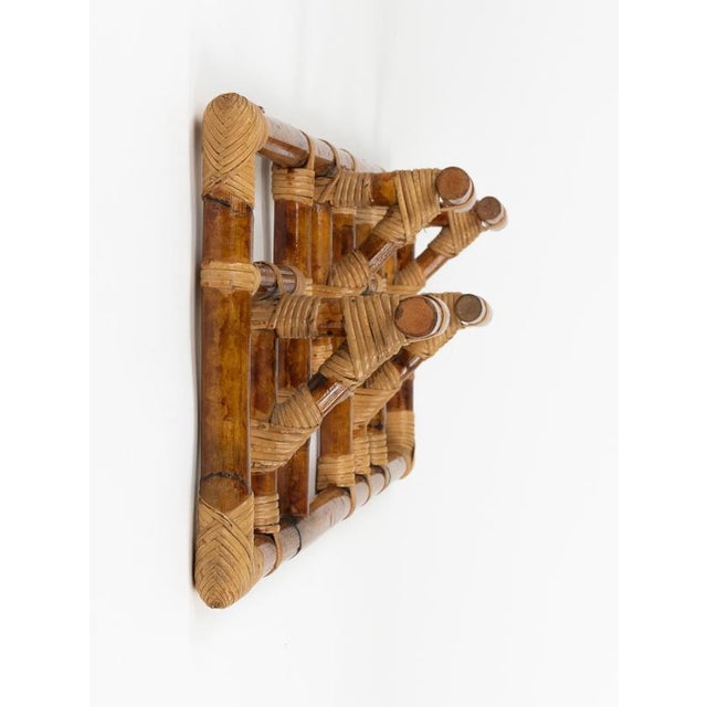 Mid-Century Modern Wall Coat Rack in Bamboo and Rattan, 1970s For Sale - Image 6 of 16