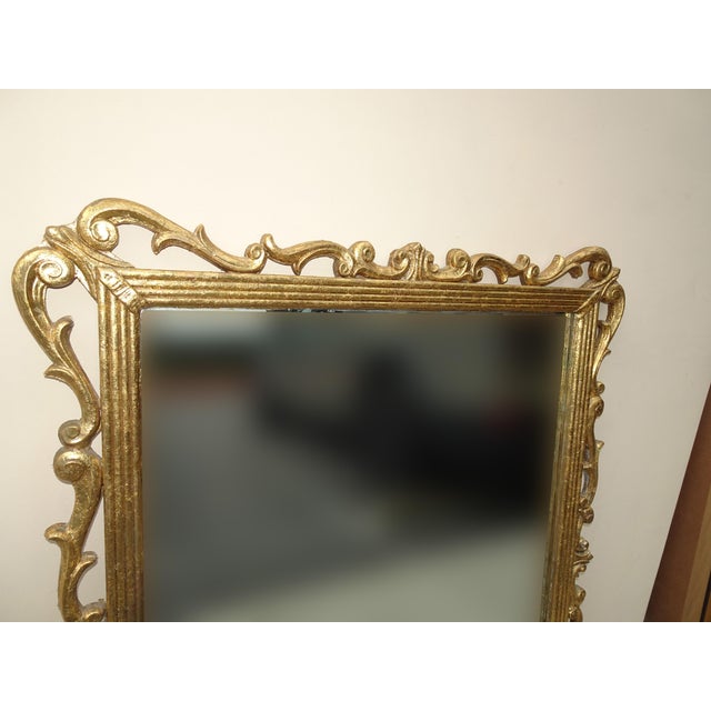 41" High Antique French Provincial Gold Gilt Wall Mantle Mirror W Scrolls For Sale - Image 4 of 12