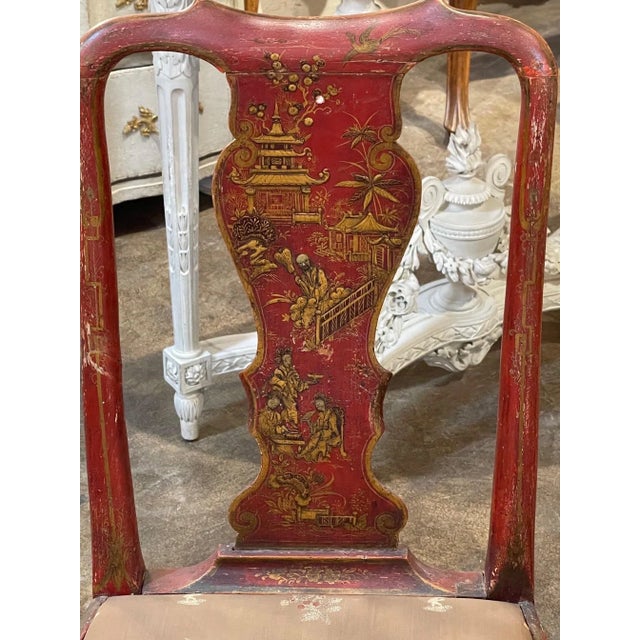 Chinoiserie 19th Century English Queen Anne Red Lacquered Chinoiserie Side Chair For Sale - Image 3 of 6