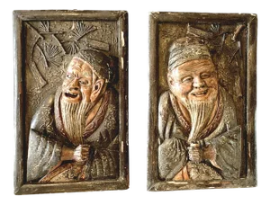 Carved Wood Sconces with Chinese Decor, Set of 2
