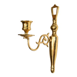 1980s Mid-Century Modern Polished Cast Brass Candle Holder Wall Sconce For Sale