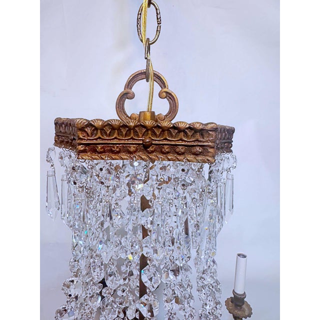 1920s Empire Brass Chandelier With a-Chain Crystals For Sale - Image 11 of 16