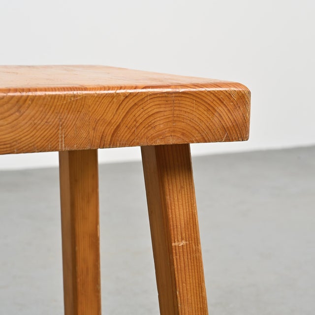 Pair of solid pine stools made for the residences at the Les Arcs resort, a project to which Charlotte Perriand...