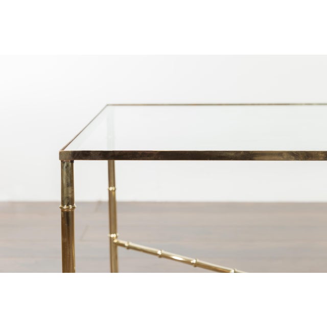 Brass Italian Midcentury Brass Coffee Table with Glass Top and X-Form Cross Stretcher For Sale - Image 8 of 12