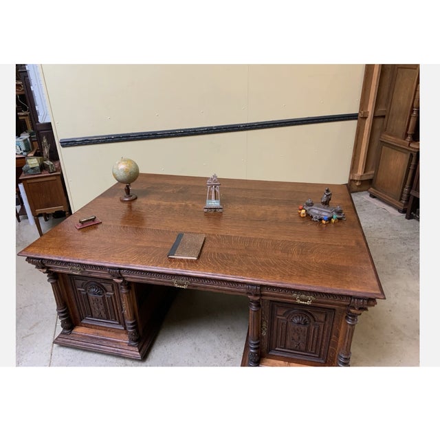 Antique Neo-Renaissance Partner Desk, 1880 For Sale - Image 3 of 12