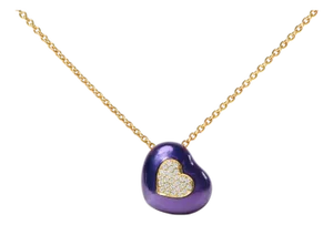 18K Yellow Gold Blue Enamel 1/10 Cttw Round Pave Diamonds Heart Shape 18" Pendant Necklace (G-H Color, SI1-SI2 Clarity) - Adjustable up to 16" - 18"