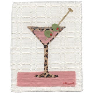 Kitty the Martini by Willa Heart in Walnut Frame, Mini Art Print For Sale
