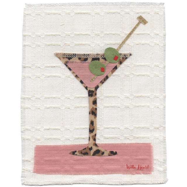 Kitty the Martini by Willa Heart in Walnut Frame, Mini Art Print For Sale