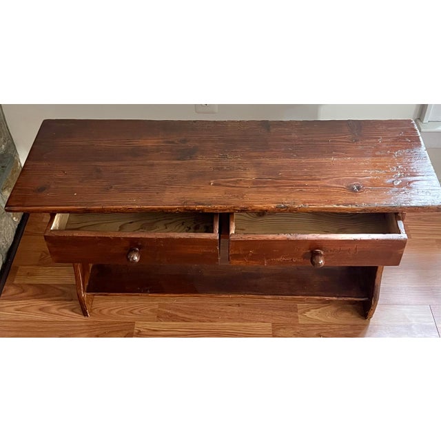 Rustic Antique Farmhouse Pine Bench With Drawers For Sale - Image 10 of 11