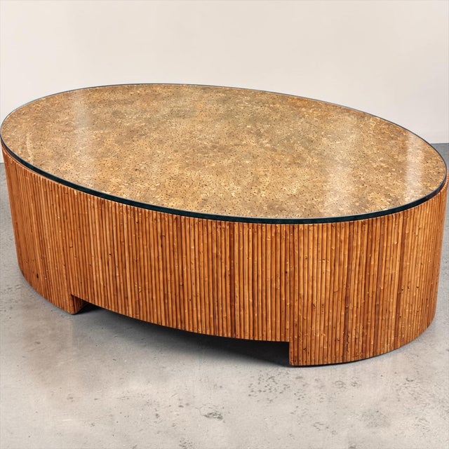 Gabriella Crespi 1970s Italian Crespi Style Organic Modern Pencil Bamboo Glass Top Coffee Table For Sale - Image 4 of 5