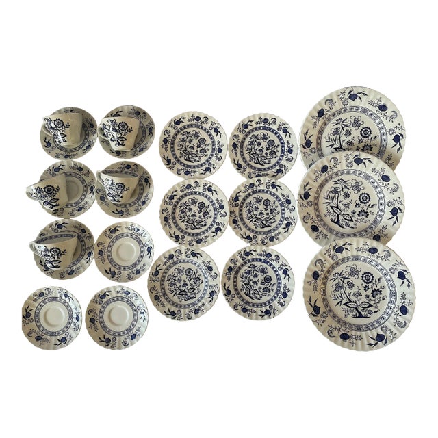 Vintage J & G Meakin Classic White Blue Nordic Dinner Pieces- 24 Pieces For Sale