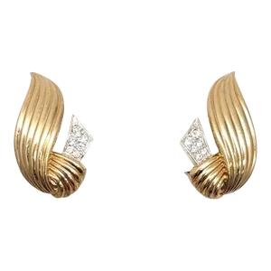 Vintage Signed Boucher Goldtone & Pavé Clear Rhinestone Clip Earrings - 2 Pieces
