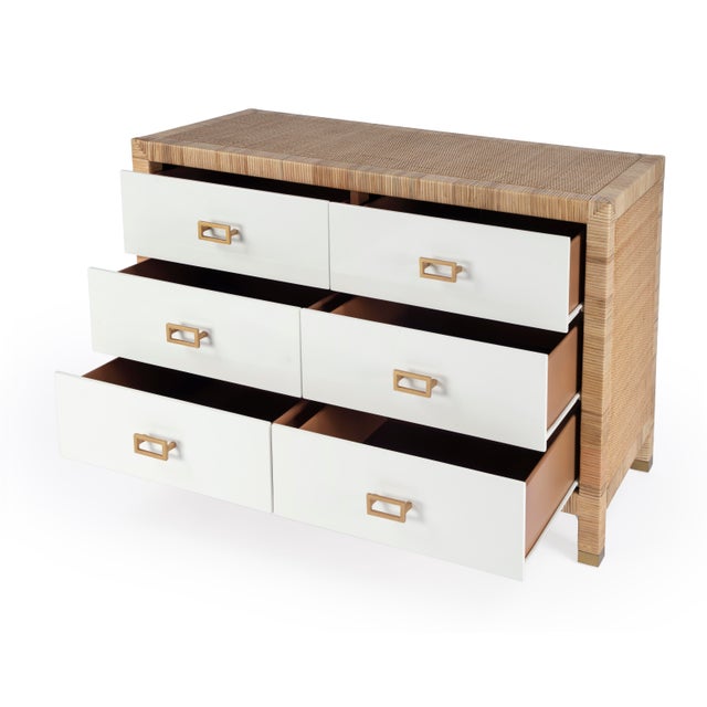 2020s Corfu 44 in. W Rectangular Rattan 6 Drawer Double Dresser, Antique Gold For Sale - Image 5 of 11