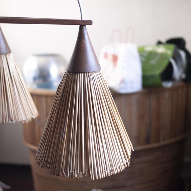 Three Cone Teak and Sisal Pendant Lamp from Temde, 1960s For Sale - Image 9 of 15