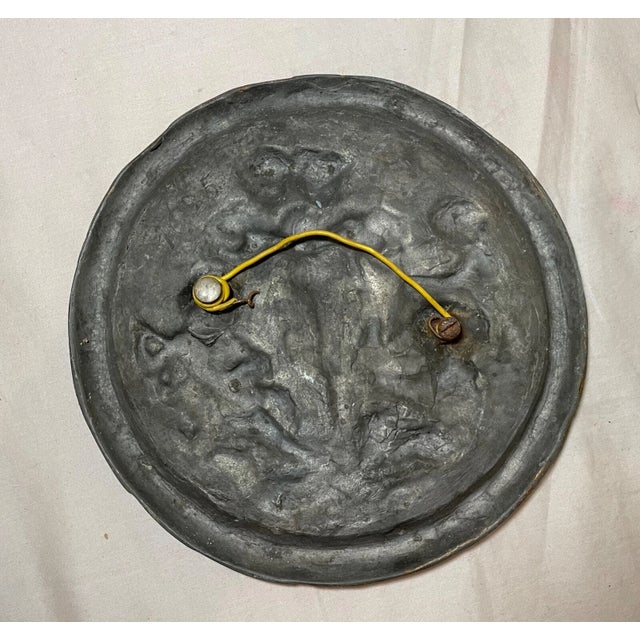 Metal Antique 19th Century Heavy Metal Cherub Putty Figural Circular Relief Plaque Art For Sale - Image 7 of 8