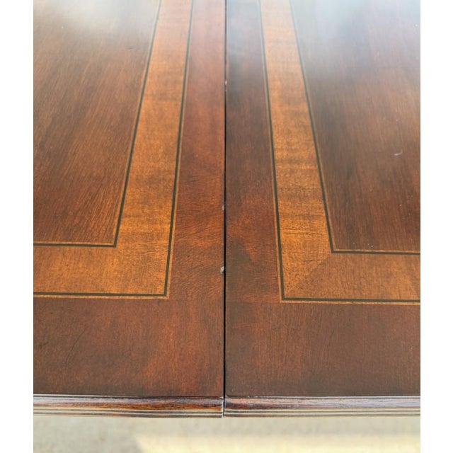 Drexel Heritage Banded Mahogany Double Pedestal Dining Table With Two Leaves For Sale - Image 16 of 17