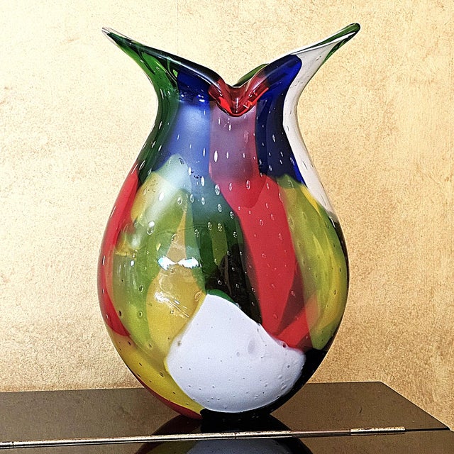 Murano‑Style Multicolored Hand‑Blown Art Glass Vase, 13" For Sale - Image 15 of 18