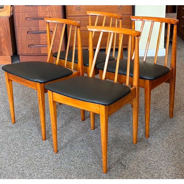 Set of Four Mid Century Modern Teak Frame Dining Chairs c.1960 Low Profile - Quality Built - Danish Modern Design - UK...