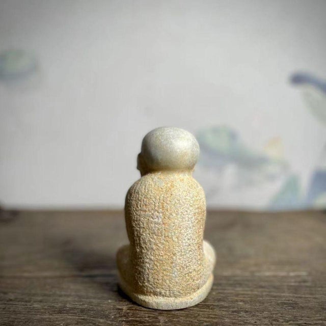 Chinese White Marble Seated Young Monk Statue For Sale - Image 6 of 6