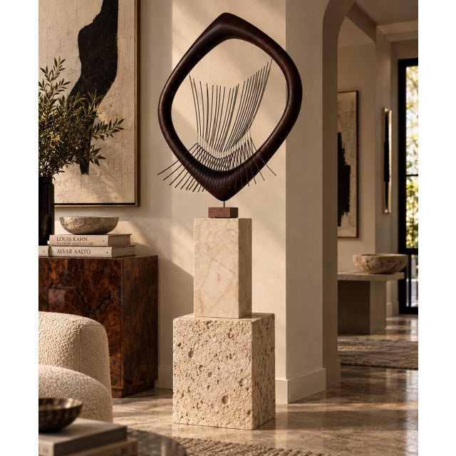 Striking circa 1970s Mid-Century Modern abstract sculpture in the style of Barbara Hepworth. The sculptural composition...