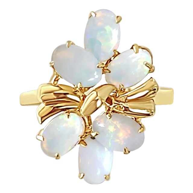 Oval Opal Cluster Ring 14k Yellow Gold, Size 9 For Sale