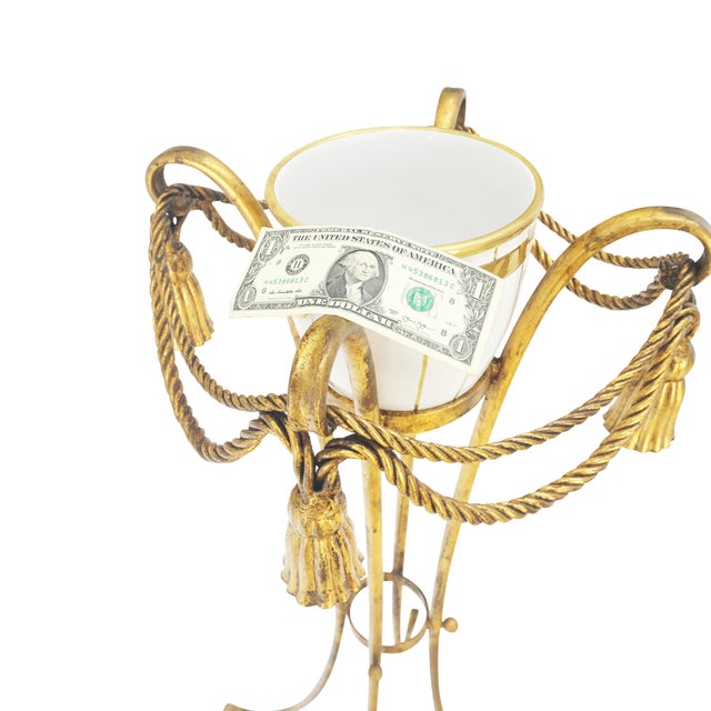 Maison Baguès Gilt Wrought Iron "Twisted Rope" Base w/ Tassels Jardiniere Planter Pot MINT! For Sale - Image 4 of 12