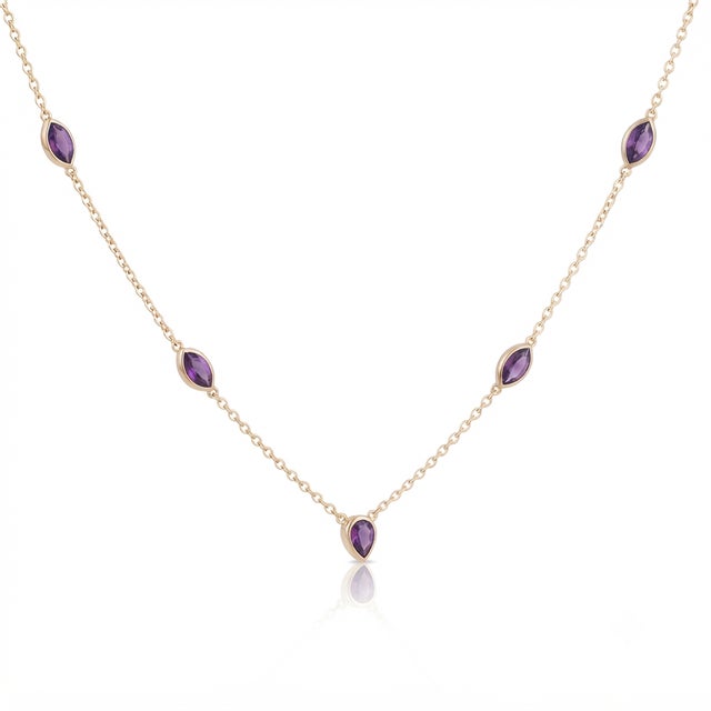Contemporary Purple Amethyst Necklace | Chain Link Gemstone Necklace | Layering Stacking Necklace | February Birthstone Gift For Sale - Image 3 of 3