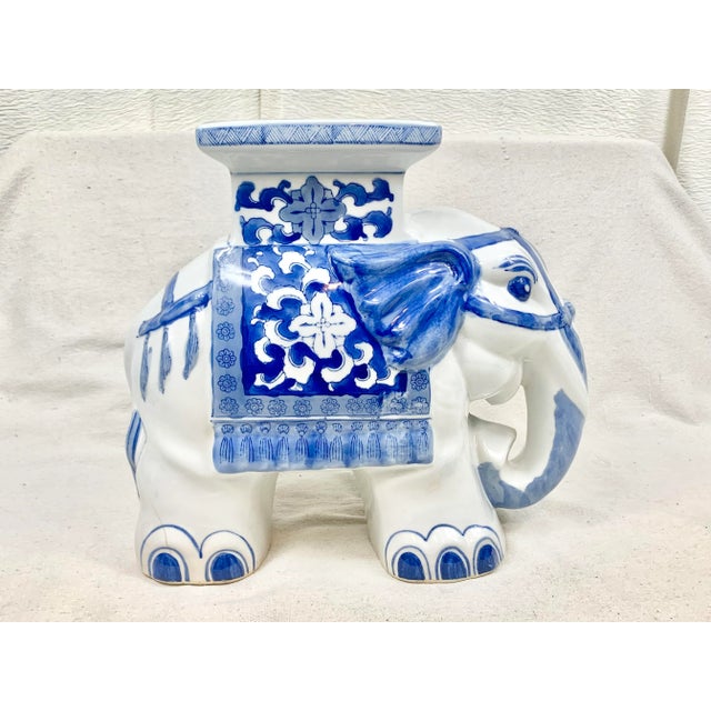 Vintage Blue and White Elephant Plant Stand | Chairish