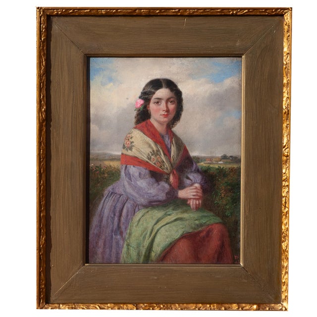 English Antique 19th Century Realism Landscape Portrait Oil Painting of a Beautiful Young Woman by Haynes King, 1860 For Sale - Image 3 of 13