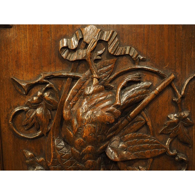 Antique French Hunting Trophy Plaque in Carved and Waxed Oak, Late 1800s For Sale - Image 9 of 18